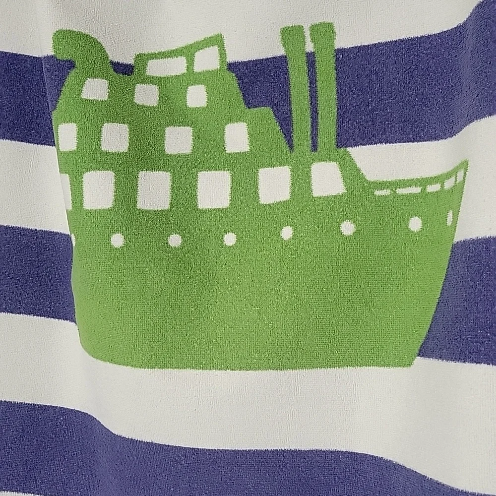 Pottery Barn Kids Blue and White Stripe With Ship Hooded Towel